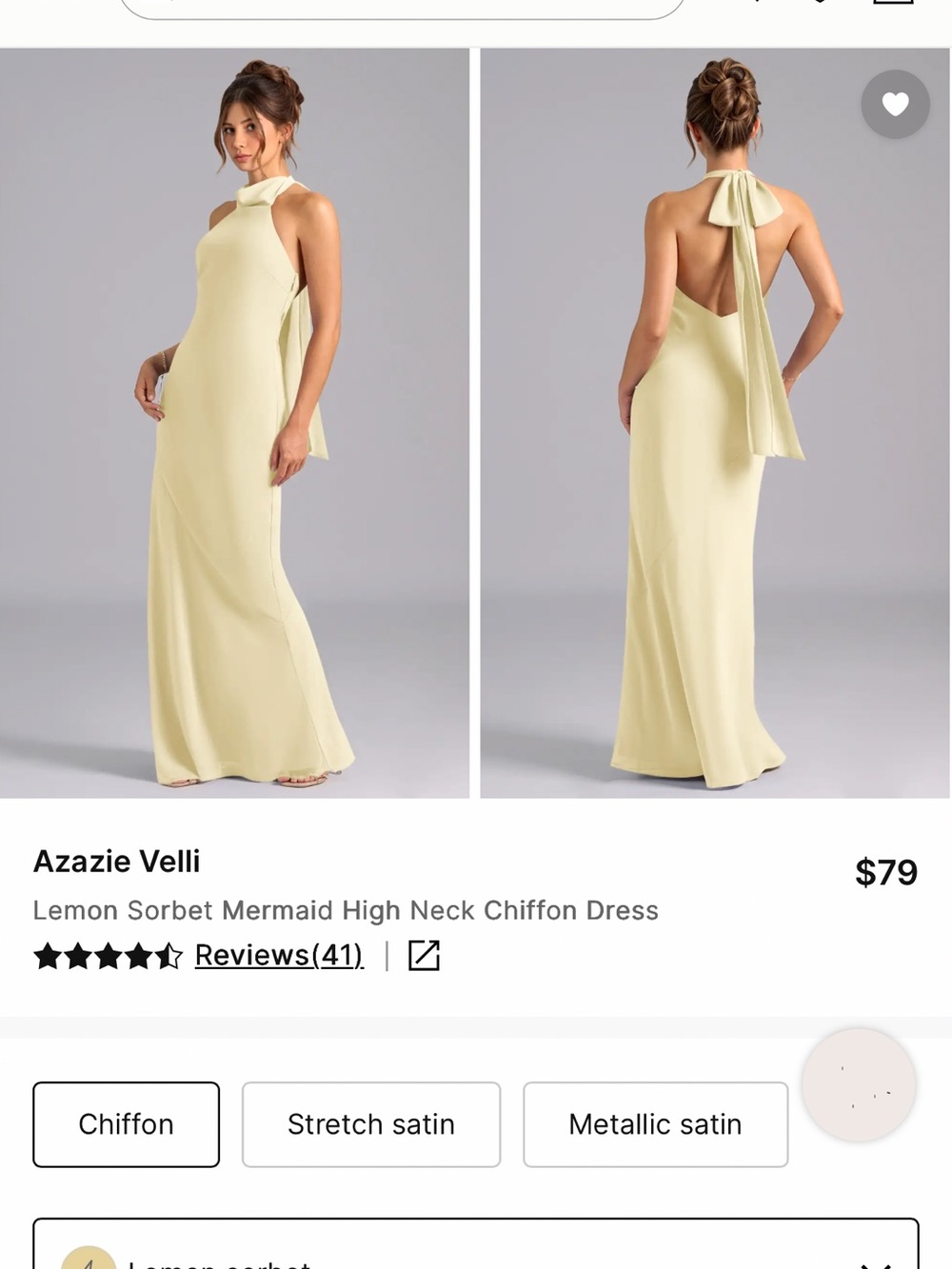 Azazie Lemon Sorbet Backless Halter Gown